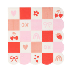 Valentine Check Scallop Cocktail Napkin 24pk.