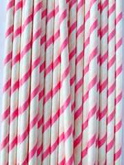 Bright and Light Pink Striped Eco Friendly Paper Straws-25pk