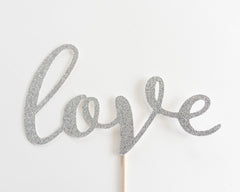 Love Silver Wedding Cake Topper, Glitter, and, Bridal shower Decor, Script , Calligraphy, Handwritting, Decoration, Mr and Mrs - Pretty Day