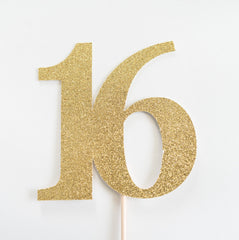 Sweet 16 Cake topper, Gold Glitter, sixteen, 16th, sixteenth birthday party decorations, decor, theme, celebration - Pretty Day