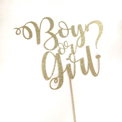 Gender Reveal Cake Topper, Boy or Girl, He or She, party decoration, decor, pink and blue themed, gold glitter, silver glitter, script - Pretty Day