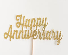 Happy Anniversary Cake Topper/ Wedding Anniversary/ Gold Silver Black Glitter/ Decor/ Decoration/5th/10th/25th/30th/40th/50th/60th/70th/80th - Pretty Day