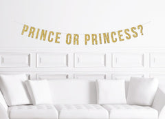 Prince or Princess? Banner / Gold Glitter Gender Reveal Sign/ Simple Minimal / He or She / We Came for the Sex / Party Decor / Decoration - Pretty Day