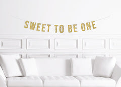 Sweet to Be One Banner / Gold Glitter First Birthday Sign / Girl&#39;s Ice Cream 1st Party / One Theme Ideas / Icecream Decor Decorations - Pretty Day