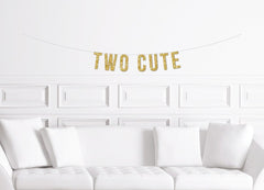 Two Cute Banner / Gold Glitter Second Birthday Sign / 2nd Birthday Party Theme Ideas / Girl&#39;s Boy&#39;s Two Years Old / Minimalistic / Modern - Pretty Day