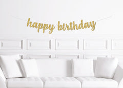 Happy Birthday Cursive  Banner / Gold Glitter Script Birthday Party Sign / Women&#39;s Men&#39;s Decorations / Wife Girlfriend Sister Husband - Pretty Day