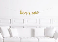 Custom 1st Birthday Cursive Banner  / Gold Glitter 1st Birthday Themed Party Sign / Name Is One Decorations / Boy&#39;s Girl&#39;s Personalized - Pretty Day