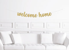 Welcome Home Cursive Banner / Gold Glitter Script Welcome Back Party Sign / Returning Home / Teenager Homecoming/Home Coming/Returning Home - Pretty Day