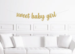 Sweet Baby Girl Shower Banner / Gold Glitter Meet The Baby Sign Sip N See Decorations Decoration Decor Supplies Party Celebration - Pretty Day