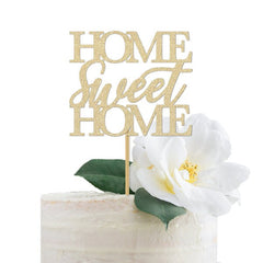 Home Sweet Home Cake Topper / First Home Party Sign / Housewarming Centerpiece / Gold Glitter New House Decor / Decorations / Time Buyer - Pretty Day