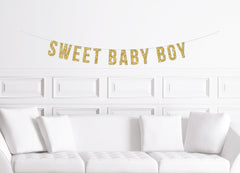 Sweet Baby Boy Shower Banner / Gold Glitter Meet The Baby Sign Sip N See Decorations Decoration Decor Supplies Party Celebration - Pretty Day