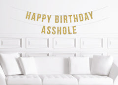 Happy Birthday Asshole Letter Banner / Gold Funny Birthday Party Sign / Men&#39;s Birthday / Husband Boyfriend Sister / Joke Fun Sparkly Glitter - Pretty Day