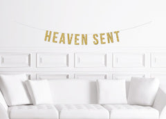 Heaven Sent Baby Shower Banner / Gold Glitter Letter Sign /   Baby Girl Boy Decorations / Decoration Decor Unisex Blessed Expecting Gender - Pretty Day