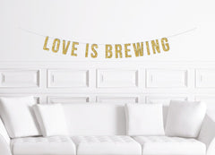 Love Is Brewing Halloween Engagement Party Banner / Black Glitter Halloween Themed Wedding Sign Funny Modern Party Supplies For a Beer Lover - Pretty Day