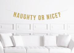 Naughty Or Nice Christmas Party Banner / Cheeky Christmas Decor Gold / Christmas Decorations Sassy Fun Silver Rose Gold Black - Pretty Day