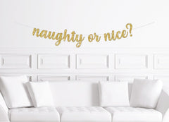 Naughty Or Nice  Banner Gold / Cheeky Christmas Decorations / Christmas Decoration Sassy Fun Silver Rose Gold Black - Pretty Day