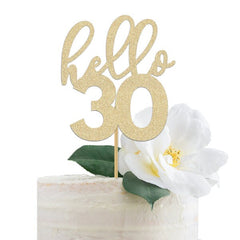 Hello 30 Cake Topper Gold Glitter | 30th Birthday Party Supplies for a Woman - Pretty Day