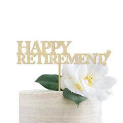 Retirement Party Supplies | Happy Retirement Cake Topper for a Coworker | Gold Glitter - Pretty Day