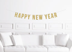 Happy New Year Banner Gold | Happy New Years Party Sign Silver Black - Pretty Day