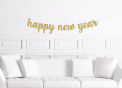 Happy New Year Banner Gold | Happy New Years Party Sign Silver Black - Pretty Day