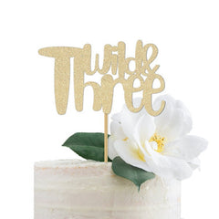 Wild & Three Cake Topper Gold | Wild and 3 3rd Birthday Party for a Girl or Boy - Pretty Day