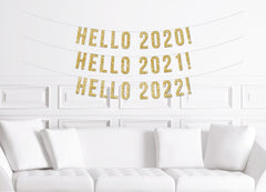 Hello 2021! New Years Eve Party Banner Gold Glitter - Pretty Day