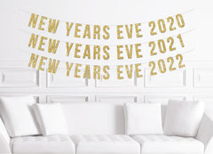 Happy New Years Eve 2021 Party Banner, Gold Glitter Decorations - Pretty Day