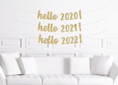 Hello 2021! New Years Eve Party Banner Gold Glitter, New Years Eve Decorations - Pretty Day