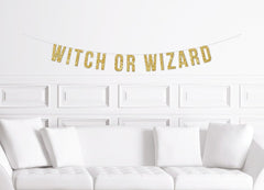 Witch or Wizard?  Banner Halloween Gender Reveal Sign / October Pregnancy Announcement Decorations / Decor for a Fall Baby Shower Neutral - Pretty Day