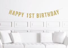 Personalized Age Happy Birthday Gold Glitter Banner/ Custom Set 1,2,3,4,5 / Reusable Kit Paper Decor for - Pretty Day