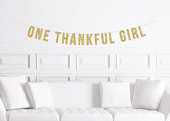 Thanksgiving Themed Girl&#39;s First Birthday Sign Decor, One Thankful Girl Cusrive Banner, Decoration for a Fall Theme 1st Birthday - Pretty Day