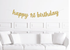 Personalized Age Happy Birthday Gold Glitter Banner/ Custom 1,2,3,4,5 / First Birthday / Reusable Paper Decor for - Pretty Day