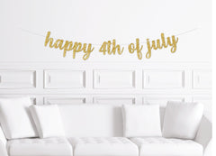 Happy 4th of July Cursive Party Banner, Decorations for July 4th Decor Sign - Pretty Day