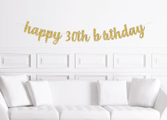 Custom Happy Birthday Gold Glitter Banner/ Age Custom Set 20, 30,40, 50 / Reusable Kit Paper Decor for - Pretty Day