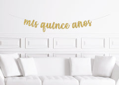 Mis Quince Años Cursive Birthday Party Banner, Quinceanera Decor Decorations - Pretty Day