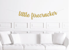 Little Firecracker Banner, 4th of July Baby Shower Decorations, Decor Sign, Fourth, Independence Day - Pretty Day