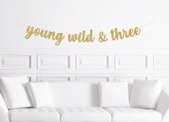 Young Wild and Three Banner, Young Wild and 3, Boy Birthday Party, Third Birthday, Three Year Old Boy&#39;s - Pretty Day