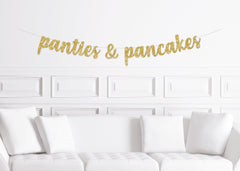 Lingerie Shower Brunch Decorations, Lingerie Bridal Shower Banner, Panties & Pancakes Gold Glitter - Pretty Day