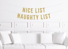 Naught List Nice List Banners, Ugly Sweater Party Decorations, Christmas Party Decoration Gold Glitter - Pretty Day