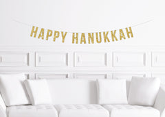 Happy Hanukkah Banner, Hanukkah Home Decor, Decorations for Hanukkah, Gold Glitter Sign - Pretty Day