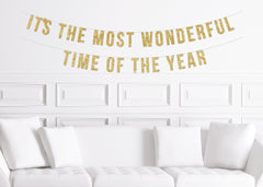 It&#39;s The Most Wonderful Time of The Year Banner, Christmas Home Decor, Mantle Sign Gold Glitter, Boho Modern - Pretty Day