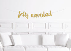 Feliz Navidad Banner, Spanish Christmas Decoration, Decor Gold Glitter Sign - Pretty Day