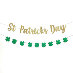 St Patricks Day Decor Shamrock Garland Banner Home Party Green Gold Decorations - Pretty Day