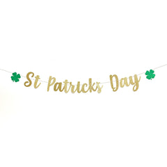 St Patricks Day Decor Shamrock Garland Banner Home Party Green Gold Decorations - Pretty Day