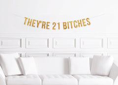 Non Binary Birthday Banner, They&#39;re 21 Bitches Banner, Non-Binary They Them Birthday Decorations, Nonbinary Birthday Decor - Pretty Day