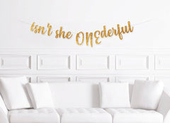 Isn&#39;t She Onederful Script Banner, Girl&#39;s 1st Birthday Cursive Party Decorations, First Birthday Decor - Pretty Day