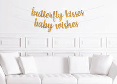 Butterfly Baby Shower Decorations, Butterfly Kisses Baby Wishes Banner, Butterfly Themed Baby Shower Decor - Pretty Day