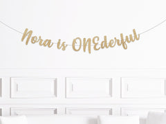 Personalized Is Onederful Cursive Party Banner / Gold Glitter Boys Girls First Birthday Sign  Decorations Name Custom / Mister One derful Mr - Pretty Day