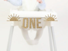 One High Chair Banner, First Trip Around the Sun Highchair Sign, Boho Sun Cake Smash Banner, 1st Birthday Decorations Boy Girl - Pretty Day