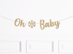 Winter Baby Shower Decorations, Snowflake Oh Baby Banner, Snow Baby Shower Decor, Mantle Sign Garland - Pretty Day